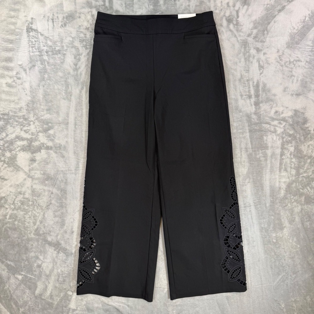 New Chico's So Slimming Brigitte Wide Leg Pants Womens 1.5R Black Eyelet Cutout - Picture 1 of 8